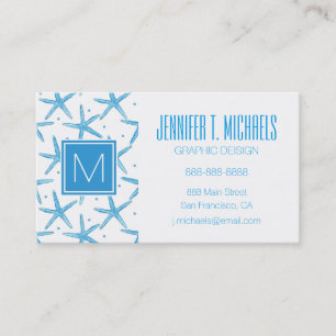 Watercolor Blue Sea Stars Pattern Business Card