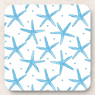Watercolor Blue Sea Stars Pattern Coaster