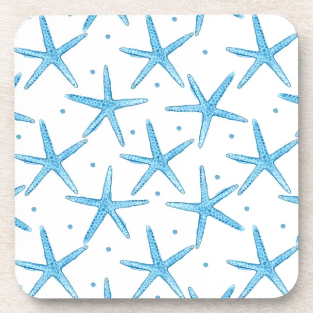 Watercolor Blue Sea Stars Pattern Coaster (Front)