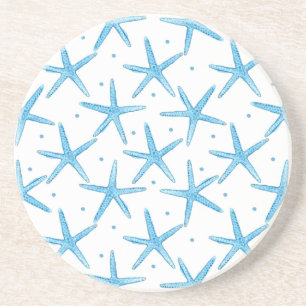 Watercolor Blue Sea Stars Pattern Coaster