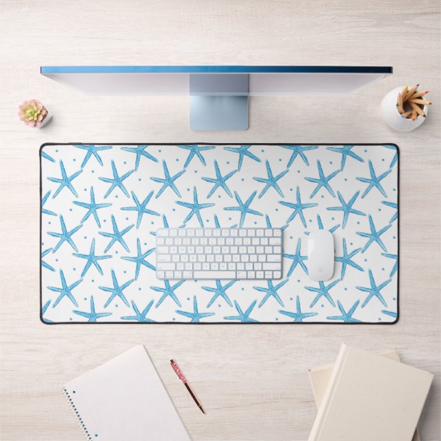 Watercolor Blue Sea Stars Pattern Desk Mat (Office 1)