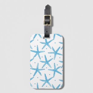 Watercolor Blue Sea Stars Pattern Luggage Tag