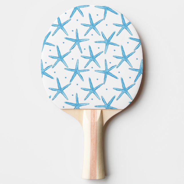 Watercolor Blue Sea Stars Pattern Ping Pong Paddle (Front)