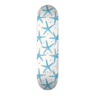Watercolor Blue Sea Stars Pattern Skateboard