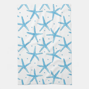 Watercolor Blue Sea Stars Pattern Tea Towel
