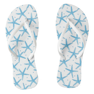 Watercolor Blue Sea Stars Pattern Thongs