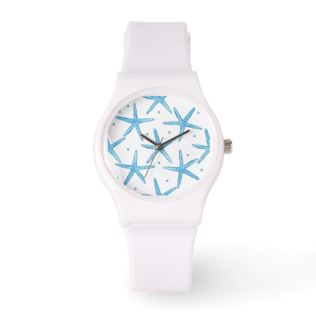 Watercolor Blue Sea Stars Pattern Watch (Front)