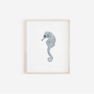 Watercolor blue seahorse print