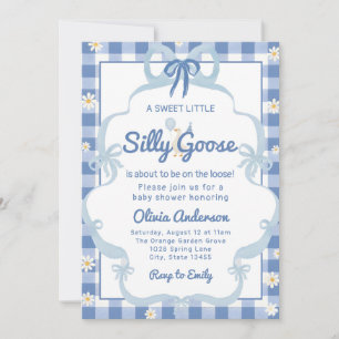 watercolor blue Silly Goose Gingham Ribbon girl Invitation