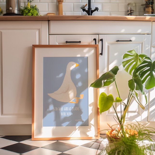 Watercolor blue silly goose poster (Silly Goose Print, Christian Nursery Decor, Kids Bible Verse Wall Art, Farm Animal Print)