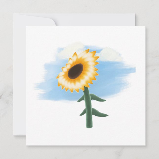 Watercolor Blue Sky and Yellow Sunflower Art  Card (Front)