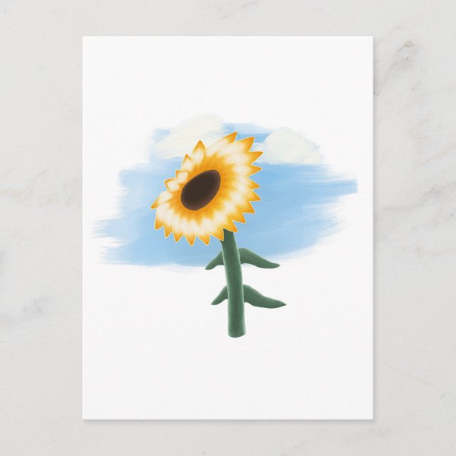 Watercolor Blue Sky and Yellow Sunflower Art Postcard (Front)
