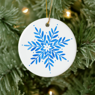 Watercolor Blue Snowflake Ceramic Ornament