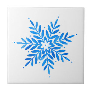 Watercolor Blue Snowflake Ceramic Tile
