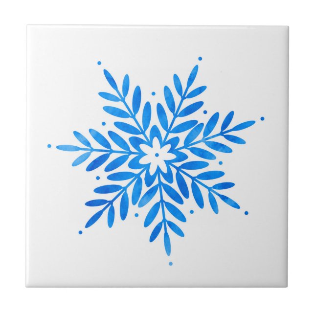  Watercolor Blue Snowflake   Ceramic Tile (Front)