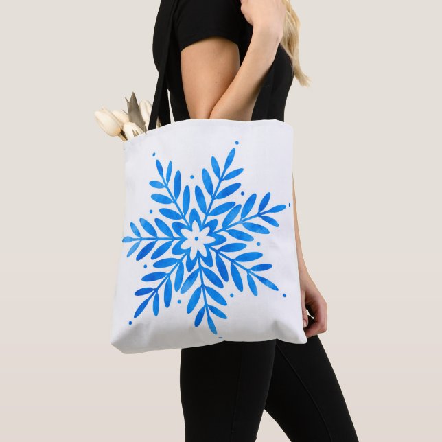  Watercolor Blue Snowflake Pattern    Tote Bag (Close Up)