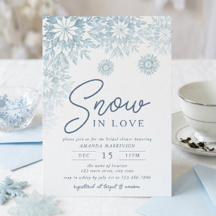 Watercolor Blue Snowflake Snow in Love Bridal Show Invitation