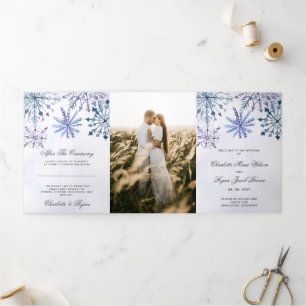 Watercolor Blue Snowflake Winter Wedding     Tri-Fold Programme