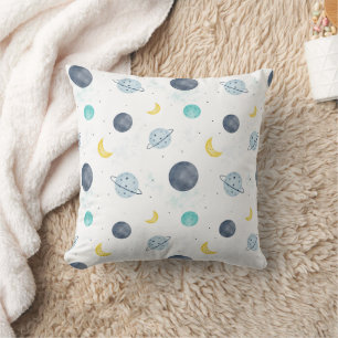 Watercolor Blue Space Planet Pattern Cushion