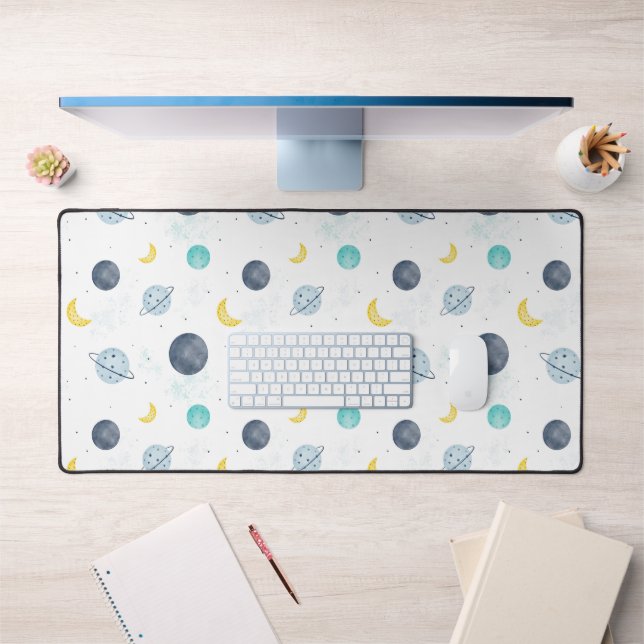 Watercolor Blue Space Planet Pattern Desk Mat (Office 1)