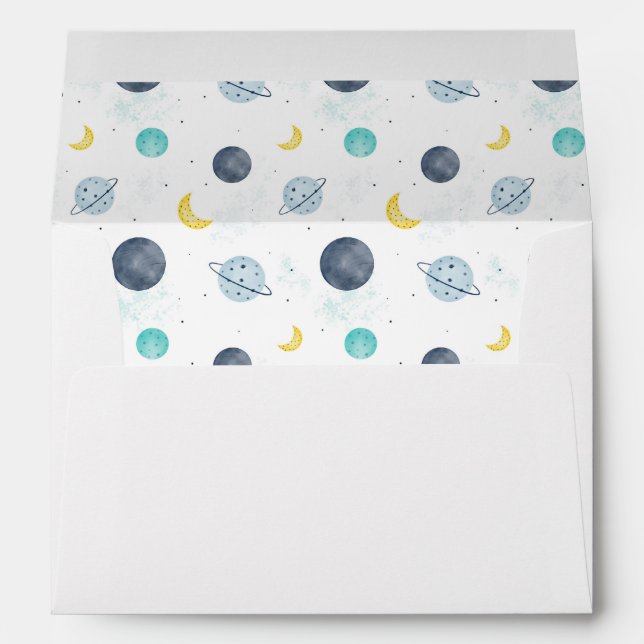 Watercolor Blue Space Planet Pattern Envelope (Back (Bottom))