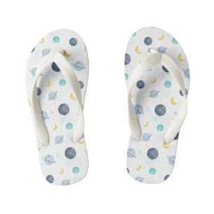 Watercolor Blue Space Planet Pattern Kid's Thongs