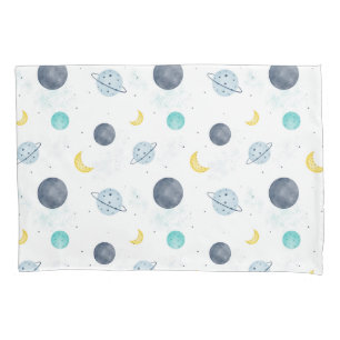 Watercolor Blue Space Planet Pattern Pillowcase