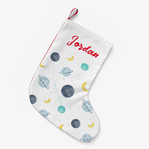 Watercolor Blue Space Planet Pattern Small Christmas Stocking