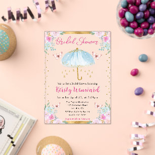 Watercolor Blue Spring Umbrella Bridal Shower Acrylic Invitations