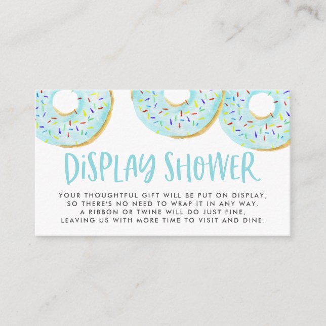 Watercolor Blue Sprinkle Doughnuts Display Shower Enclosure Card (Front)
