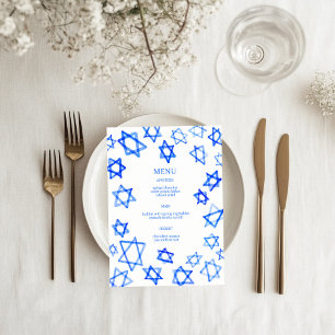 Watercolor Blue Star of David Bar Bat Mitzvah  Menu