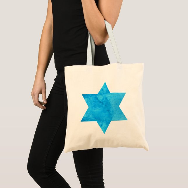 watercolor Blue Star of David Tote Bag (Front (Product))