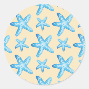 Watercolor Blue Starfish Pattern Classic Round Sticker