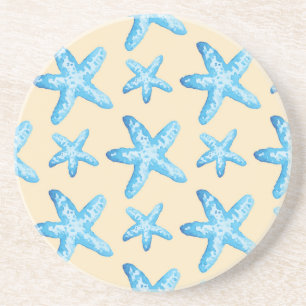 Watercolor Blue Starfish Pattern Coaster
