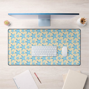 Watercolor Blue Starfish Pattern Desk Mat