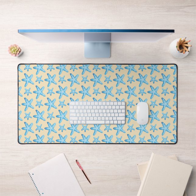 Watercolor Blue Starfish Pattern Desk Mat (Office 1)