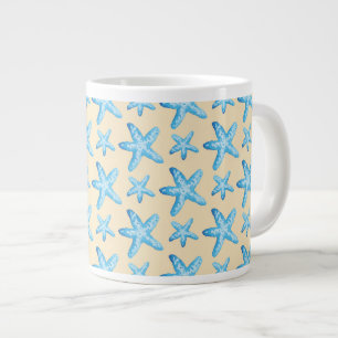 Watercolor Blue Starfish Pattern Large Coffee Mug
