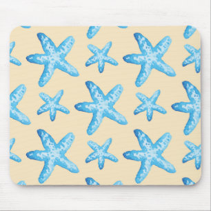 Watercolor Blue Starfish Pattern Mouse Pad
