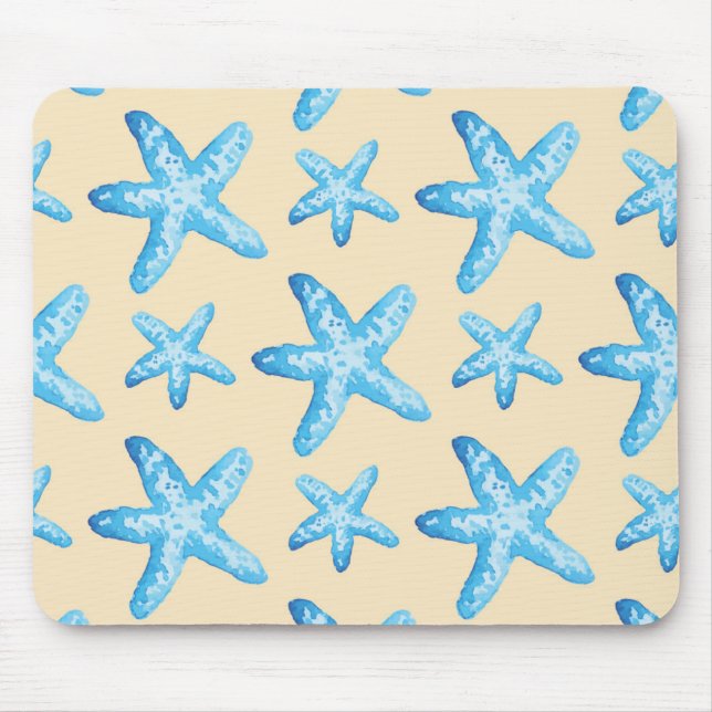 Watercolor Blue Starfish Pattern Mouse Pad (Front)