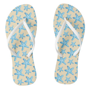 Watercolor Blue Starfish Pattern Thongs