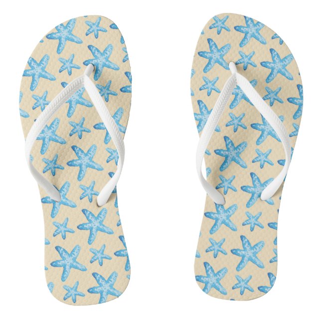 Watercolor Blue Starfish Pattern Thongs (Footbed)