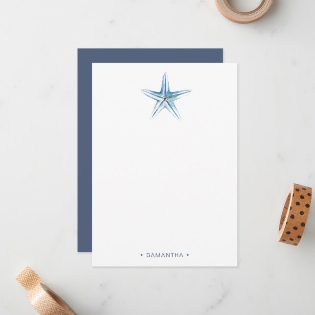 Watercolor Blue Starfish Personalised Thank You Card (Front/Back In Situ)