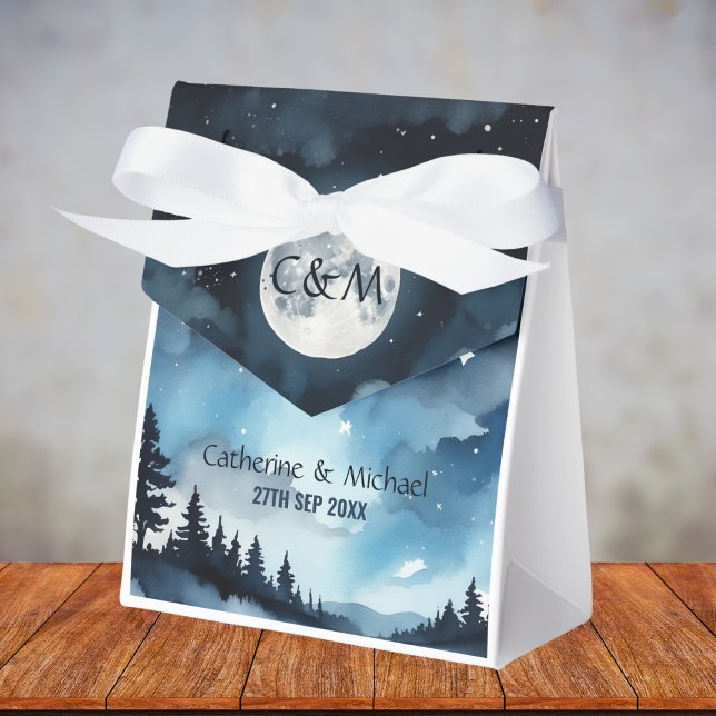 Watercolor Blue Starry Night Sky Celestial Wedding Favour Box (Creator Uploaded)