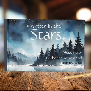 Watercolor Blue Starry Night Sky Celestial Wedding Guest Book