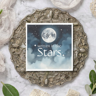 Watercolor Blue Starry Night Sky Celestial Wedding Napkin