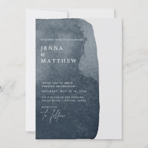 watercolor blue steel wash modern wedding invitation