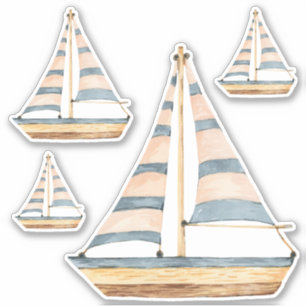 Watercolor Blue Stripe Sailboats