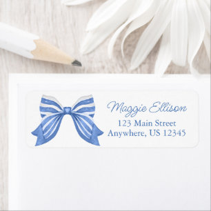 Watercolor Blue Striped Bow Return Address Label