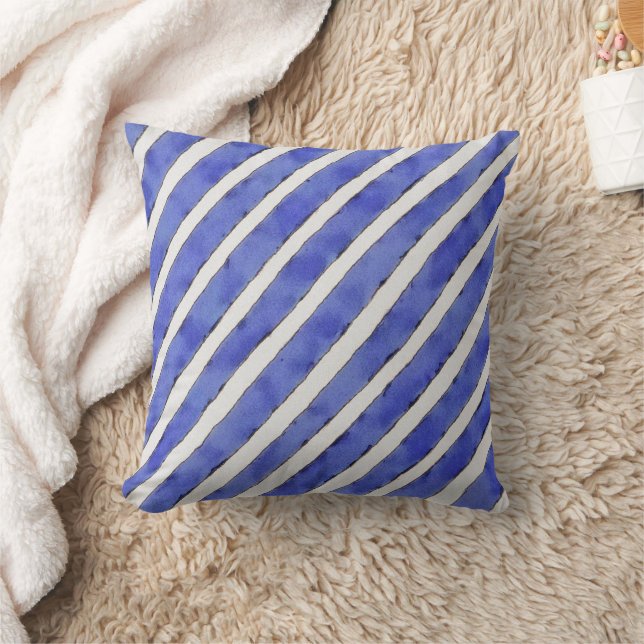 Watercolor Blue Stripes Cushion (Blanket)