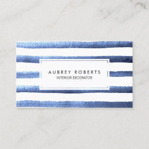 Watercolor Blue Stripes Pattern Professional Business Card